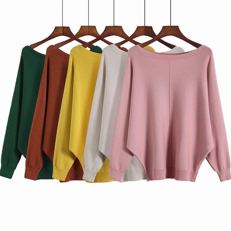 Ckikiou Womens Lightweight Oversized Boat Neck Sweaters Tops Dolman Batwing Sleeve Ribbed Knitted Pullovers Pink - Image 4